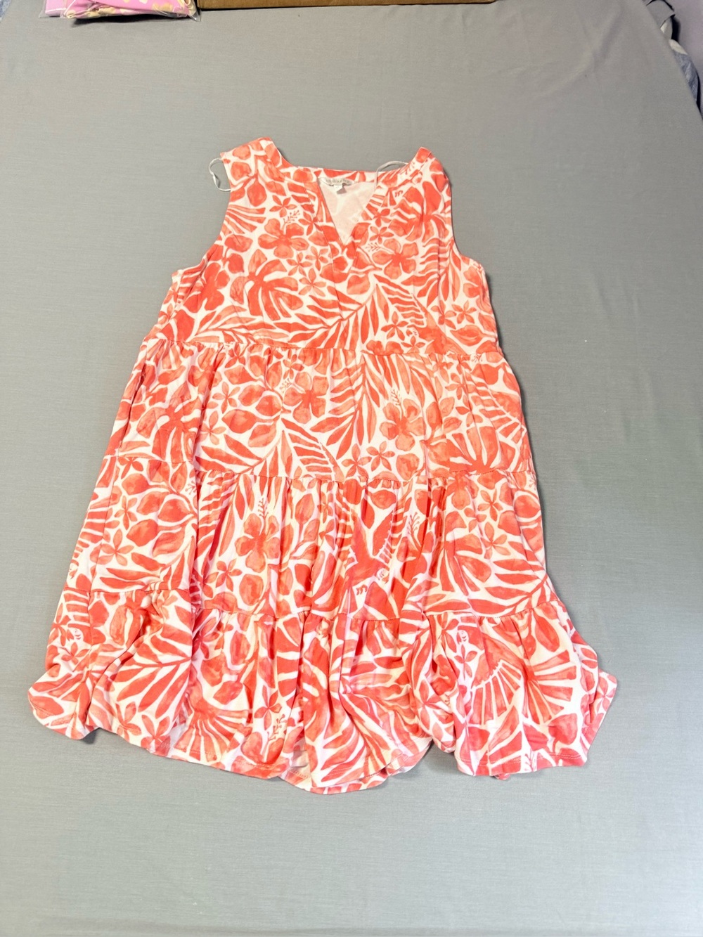 Crown & Ivy Coral Tropical Palm Floral  Sleeveless Peasant Mini Dress Size XL